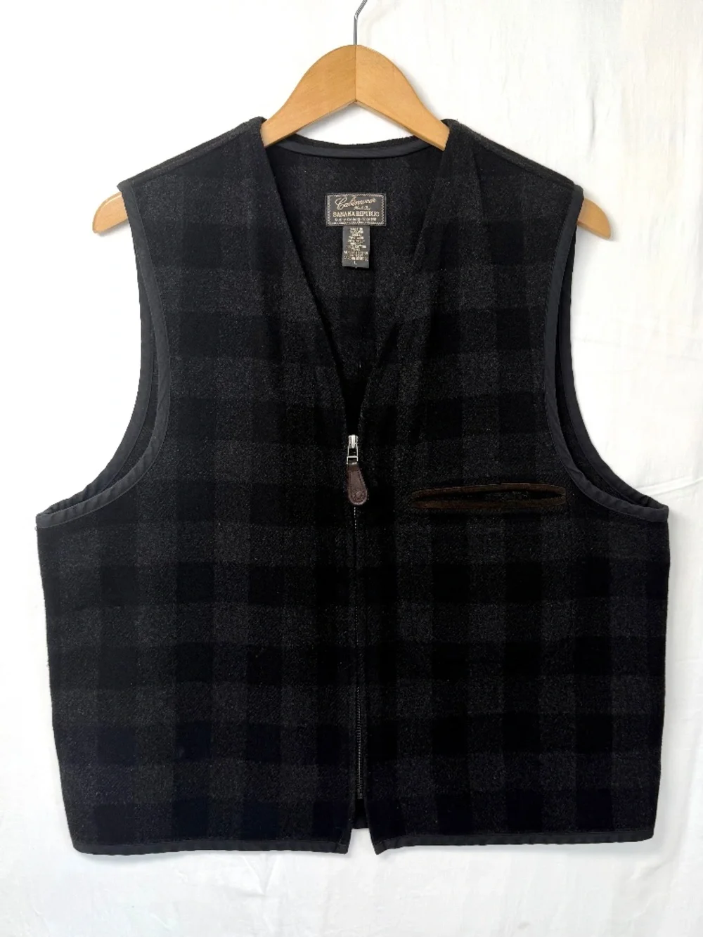 80s VTG Cabinwear by Banana Republic Mens Sz L Black/Grey Buffalo Check Vest